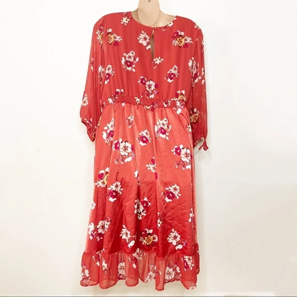Torrid Burnt Orange Puff Balloon Sleeve Floral Dress Plus Size 30 - Picture 12 of 15